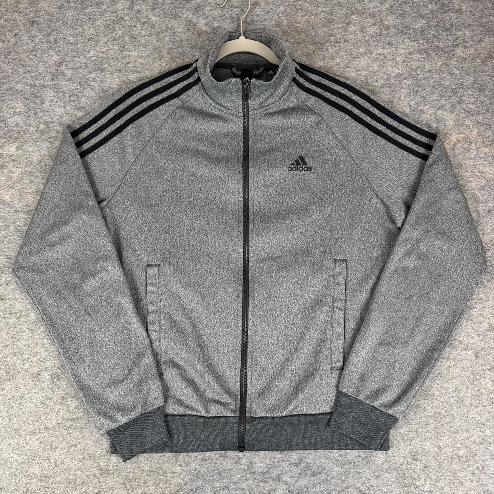 adidas Essentials 3-Stripe Tricot Track Jacket Full Zip Gray Mens Small S *